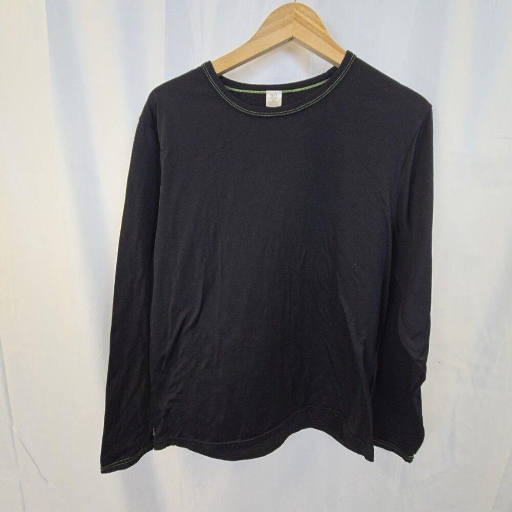 Shirt Mens XL Black Long Sleeve Crew Neck Contrast Stitch Tee Top Jersey Basic